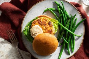 Smoky white bean burgers with lemony green beans