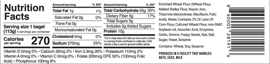 Everything Bake At Home Bagels (4 count) Nutrition