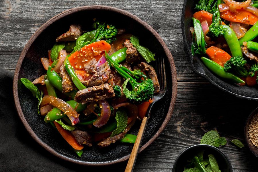 Steak stir-fry with spring vegetables