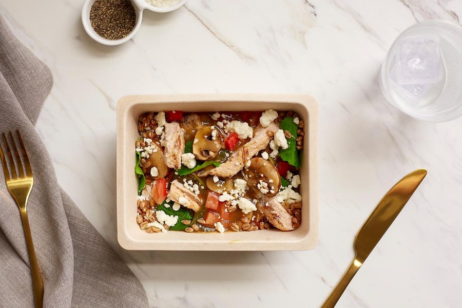 Farro Risotto with Chicken, Kale, and Feta Sunbasket