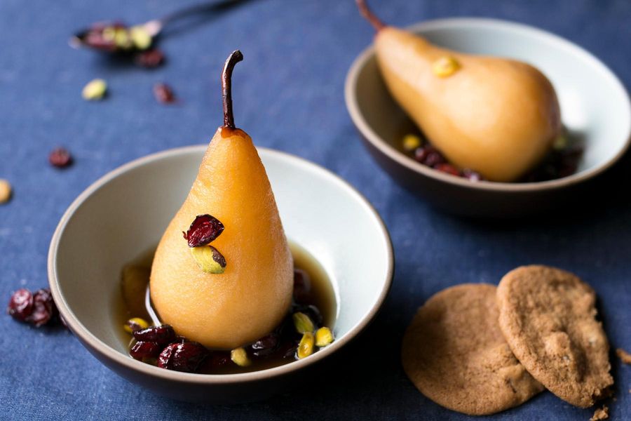 Earl Grey poached pears with dried cranberries