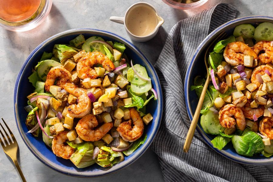 Shawarma salad with your choice of protein and lemon-tahini dressing