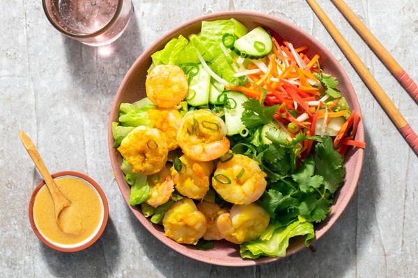 Lemongrass chicken salad with pickled carrots and sesame-miso dressing