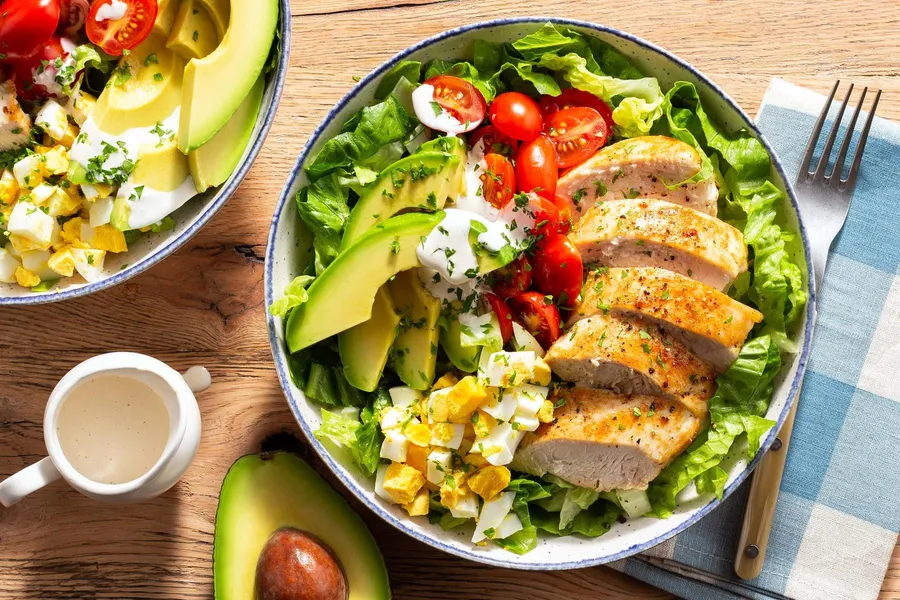 Chicken Cobb salad with avocado and hard-cooked eggs
