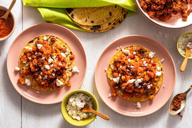 Chorizo Tacos With New Potatoes, Bell Pepper, and Salsa Roja | Sunbasket