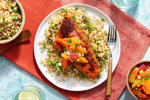 Blackened sustainably raised rainbow trout with citrus pico de gallo