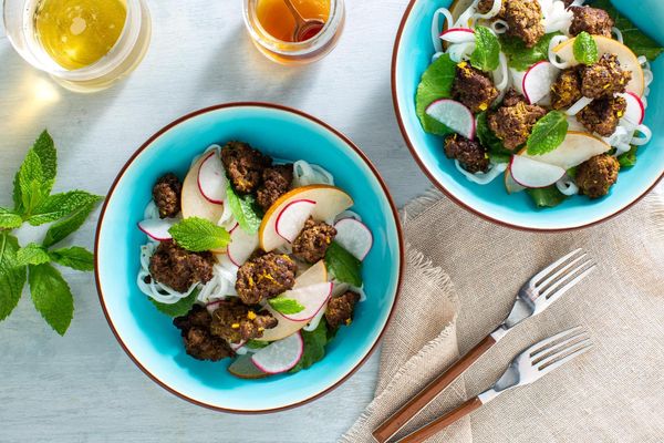 Lemongrass-turkey salad with rice noodles and pear