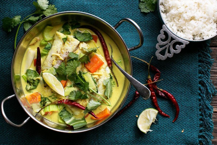 Pacific cod curry with lemongrass and broken rice