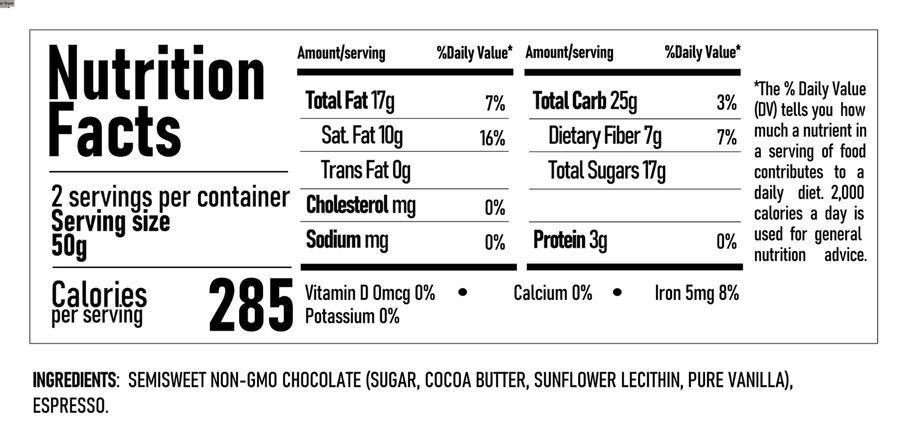 Espresso dark chocolate cocoa stirrer Nutrition