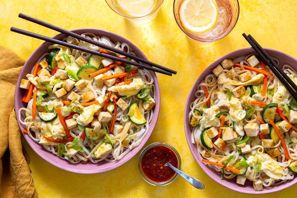 Malaysian stir-fried hawker noodles with shrimp and zucchini
