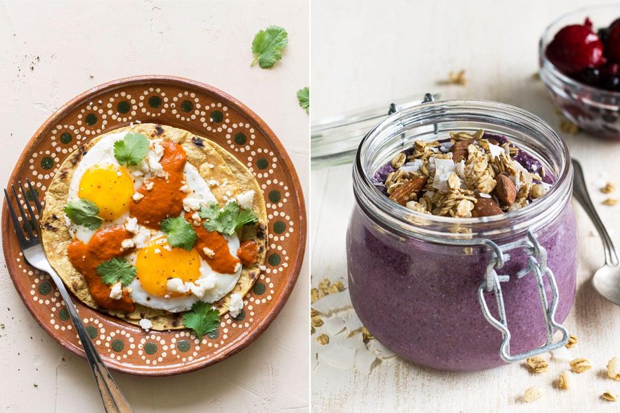 Huevos rancheros & Overnight mixed-berry chia pudding