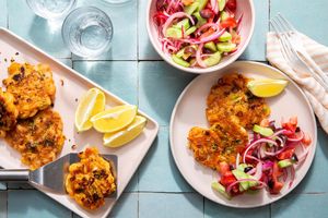 Spanish sole fritters with tomato-cucumber salad