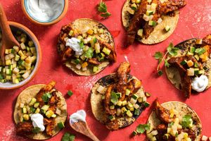 Oaxacan chicken mole tostadas with summer squash