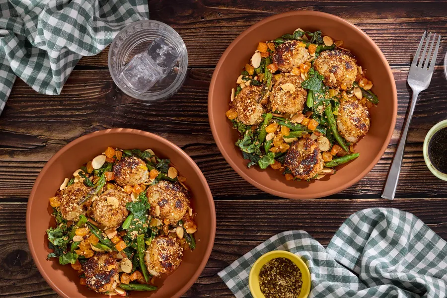 Green beans with your choice of protein and warm apricot vinaigrette