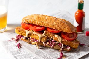 New Orleans po'boys with cornmeal-crusted tofu and apple slaw