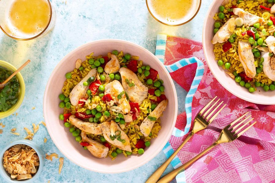 Biryani-style fried rice with ginger chutney