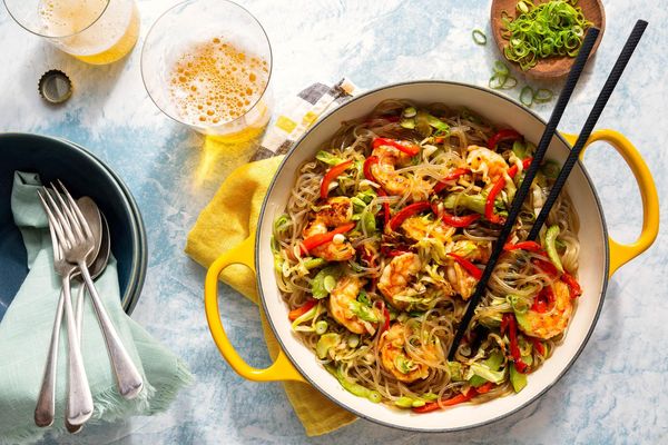 Korean chicken japchae with glass noodles and vegetables