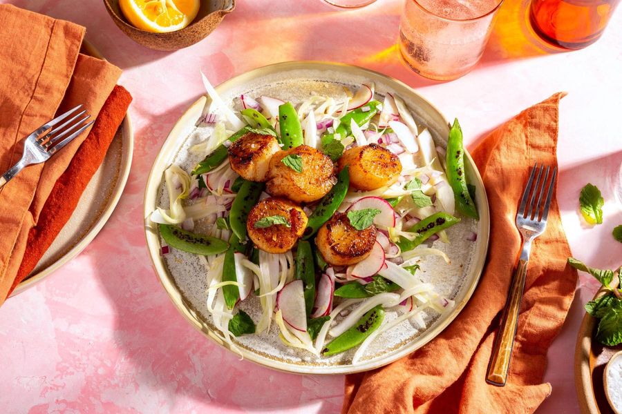 Fennel, snap pea, and radish salad with your choice of protein