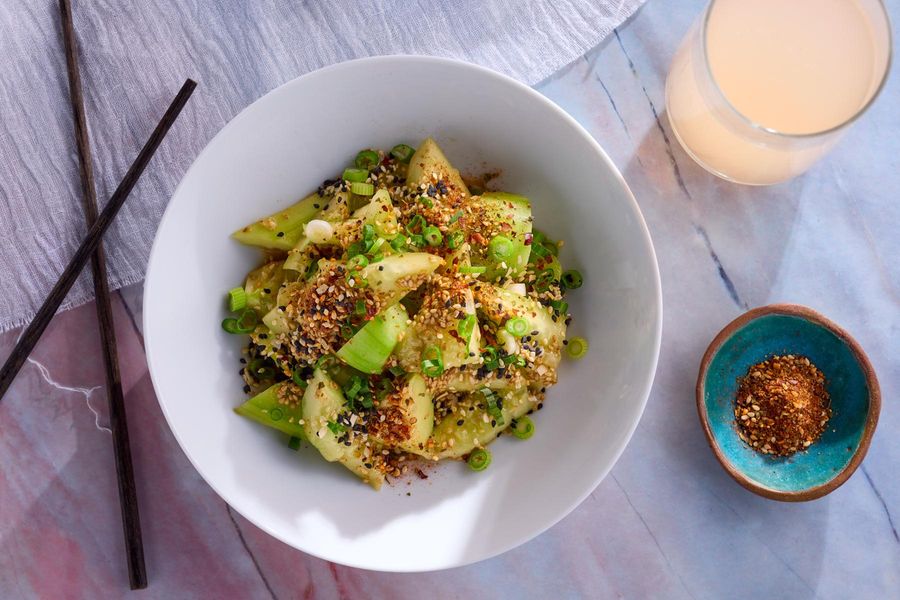 Smashed Cucumber Salad with Japanese Miso Tamari Dressing
