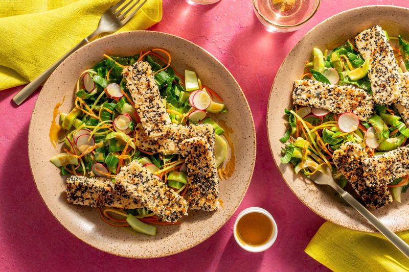 Crispy Sesame-Miso Tofu Over Bok Choy Salad With Cashew-Lime Dressing | Sunbasket