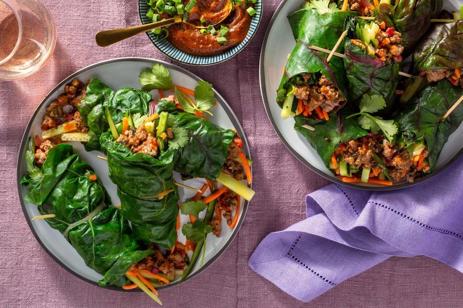 Vietnamese chard rolls with your choice of protein and hoisin sauce