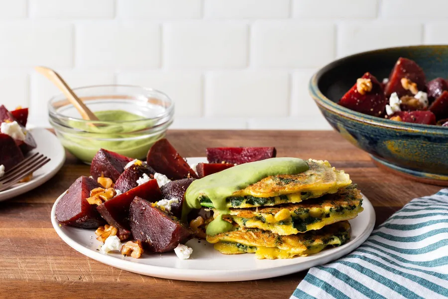 Gluten-free kale pascadous with green goddess dressing and beet salad