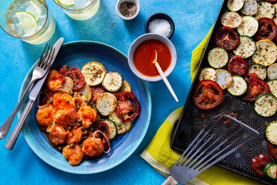 Mediterranean braise with zucchini, new potatoes, and capers