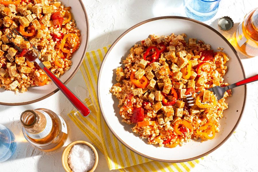 Mexican cauliflower “rice” with sweet peppers and sofrito