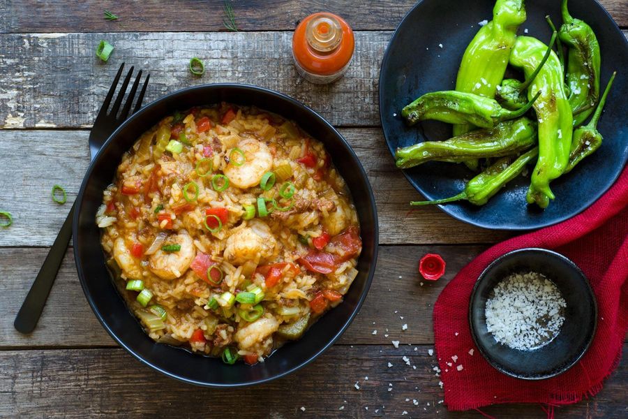 Cajun style rice with shrimp and chorizo