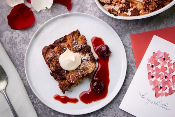 Chocolate-Walnut Bread Pudding with Cherry-Orange Compote