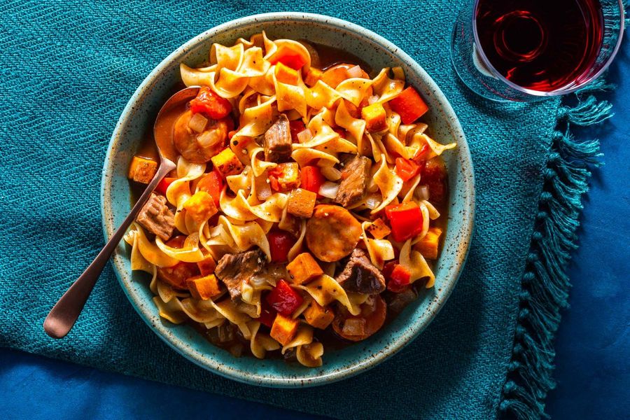 Hungarian beef and andouille goulash