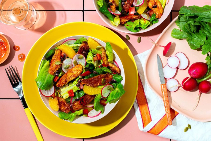 Tex-Mex salad with black beans, radishes, and honey-lime vinaigrette