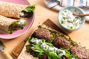 Marrakech lamb wraps with spicy green harissa and cucumber yogurt