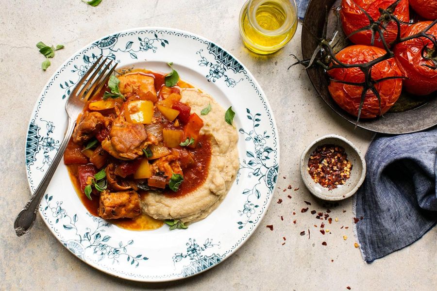 Chicken arrabbiata with creamy celery-root mash