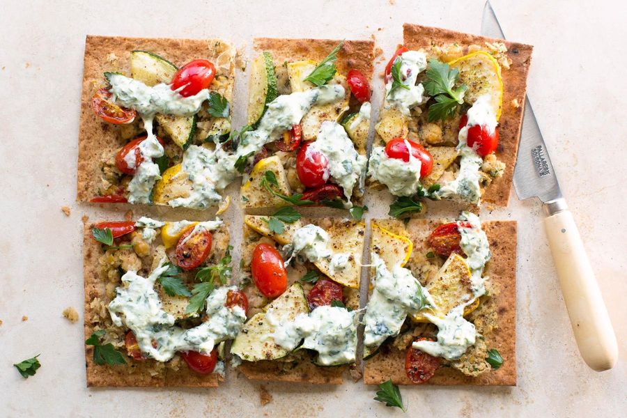 Summer flatbreads with herbed Greek yogurt