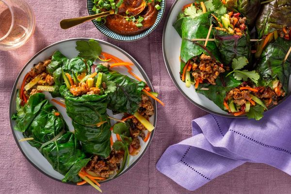 Vietnamese chard spring rolls with turkey and hoisin sauce