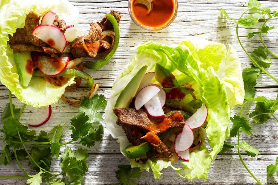 Steak Fajita Lettuce Wraps with New Mexican Chile Salsa Sun Basket