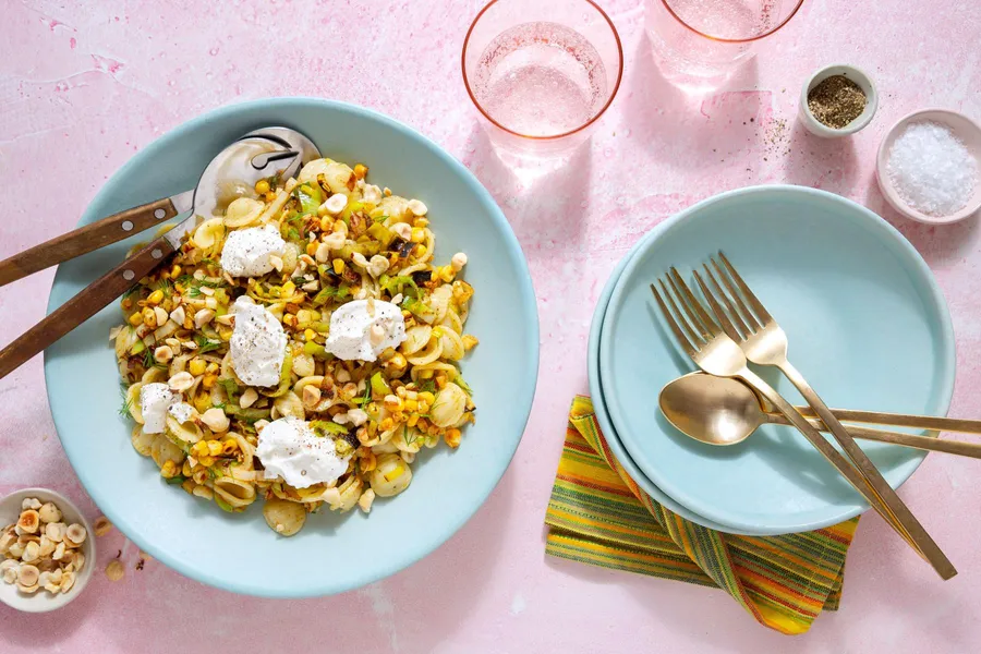 Orecchiette with corn, hazelnuts, and ricotta