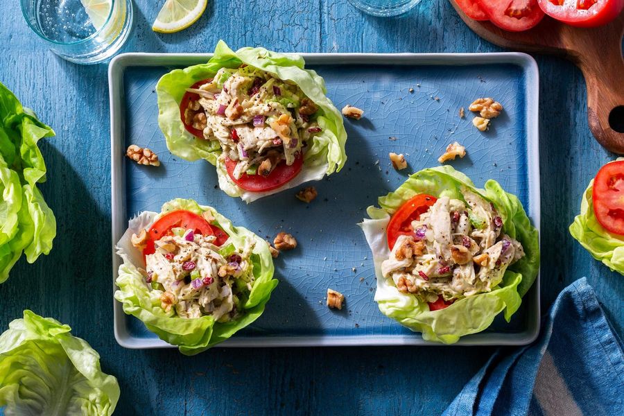 Pulled chicken lettuce cups with barberries