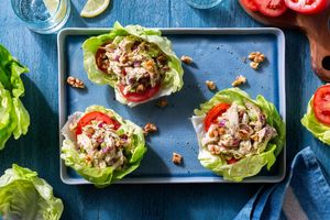 Pulled chicken lettuce cups with barberries