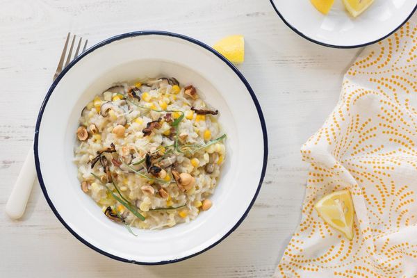 Risotto with corn, shiitakes, and basil