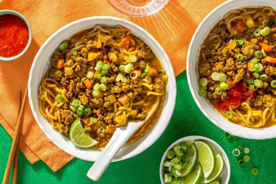 Burmese khow suey with ramen noodles in coconut-curry broth