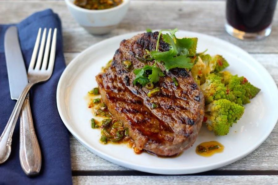 Grilled steak and romanesco with sambal chile and lime | Sunbasket