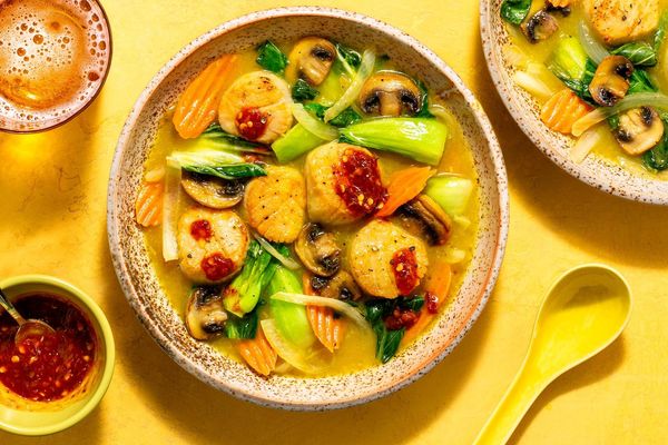 Lemongrass chicken soup with bok choy and mushrooms