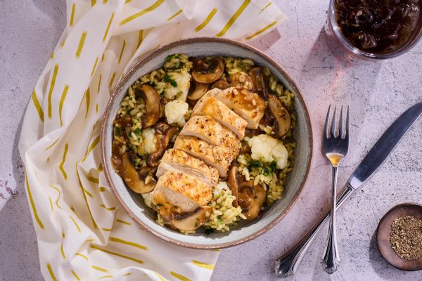 Chicken and mushroom risotto with cauliflower