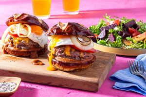 Loaded Aussie-style Wagyu burgers with pineapple BBQ sauce and fried egg