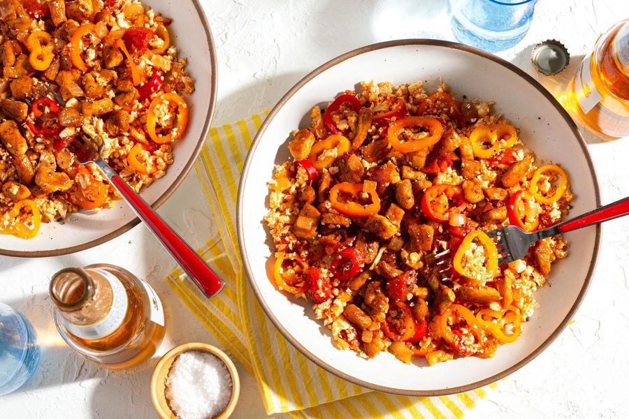 Mexican cauliflower “rice” with sweet peppers and sofrito