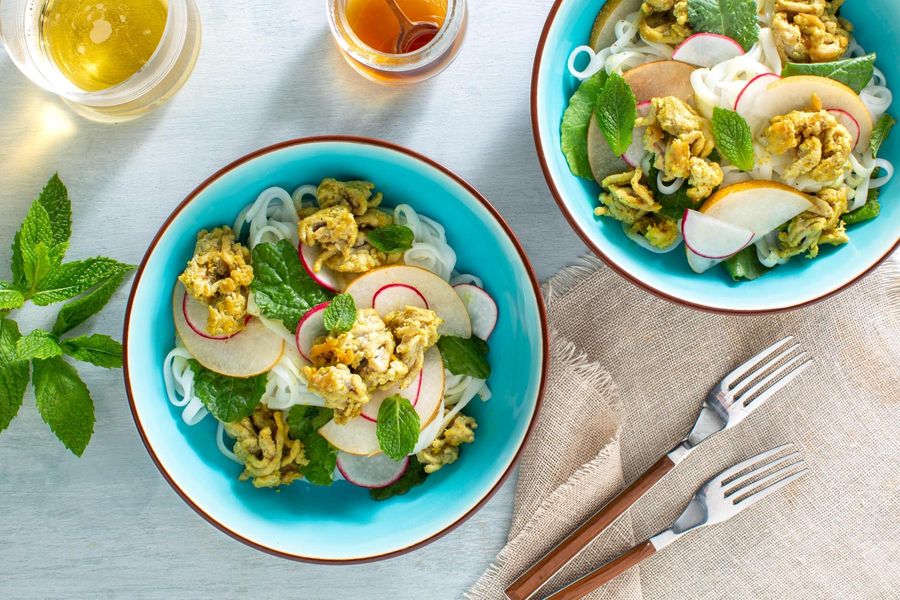 Lemongrass-turkey salad with rice noodles and pear