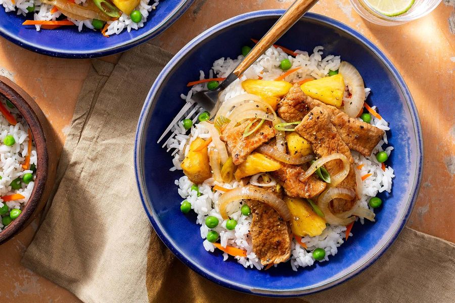 Easy pork and pineapple adobo over jasmine rice