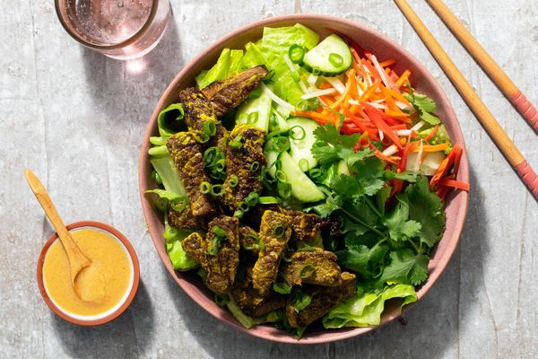 Lemongrass chicken salad with pickled carrots and sesame-miso dressing